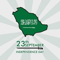 saudi Arabië onafhankelijkheid dag 23e september banier ontwerp en kaart of vlag ontwerp groen achtergrond vector