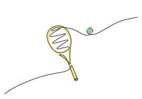tennis racket een lijn tekening doorlopend hand- getrokken sport thema vector