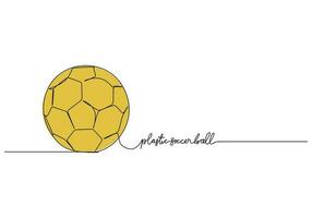 plastic voetbal bal een lijn tekening doorlopend hand- getrokken sport thema vector