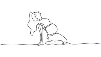 prenataal yoga doorlopend lijn tekening, zwanger vrouw aan het doen oefening vector