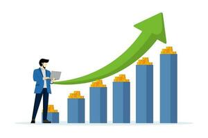 financiën goeroe of deskundige. winst groei investering, financieel beheer werkwijze, bedrijf investering winst, financieel adviserend of rijkdom beheer. vlak vector illustratie Aan een wit achtergrond.