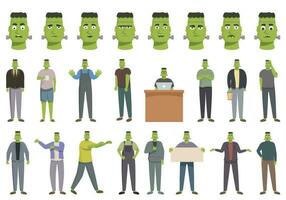 frankenstein pictogrammen reeks tekenfilm vector. gezicht monster vector