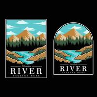 berg rivier- wijnoogst illustratie en logo vector