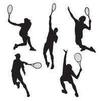 verzameling silhouetten van mannelijke tennisspelers in verschillende poses vector
