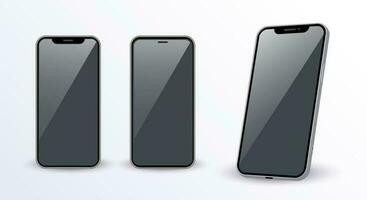 hoog kwaliteit vector drie smartphone mockup schermen met leeg kopiëren ruimte, realistisch telefoon mockups Aan een wit achtergrond.