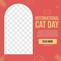 Internationale kat dag illustratie in vlak stijl voor instagram post met rood en geel kleur vector