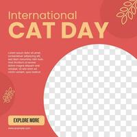 Internationale kat dag illustratie in vlak stijl voor instagram post met rood en geel kleur vector