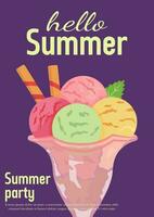 zomer kleurrijk ijs room winkel poster, kaart, logo label, embleem in tekenfilm stijl voor uw ontwerp zonnestraal achtergrond. vector illustratie