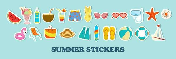zomer vector icoon reeks voor sticker. pictogrammen, tekens en spandoeken. helder zomertijd poster. verzameling elementen voor zomer vakantie en feest. vector illustratie.