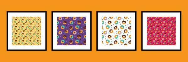 helder Purper en chocola donuts naadloos patroon set. vector illustratie van zoet desserts. voor tijdschrift, boek, kaart, menu omslag, web Pagina's