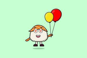 schattig tekenfilm sushi drijvend met ballon tekenfilm vector illustratie