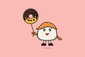 schattig tekenfilm sushi drijvend met ballon tekenfilm vector illustratie