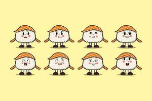reeks kawaii sushi tekenfilm karakter uitdrukkingen vector