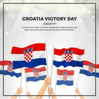 plein Kroatië zege dag achtergrond met handen en golvend vlaggen vector