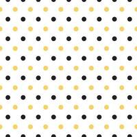 zwart geel naadloos bijen patroon Aan polka dots achtergrond vector illustratie voor behang, wrap, kleding stof, textiel, kleding of pakket ontwerp baby douche achtergrond of uitnodiging sjabloon bij ontwerp