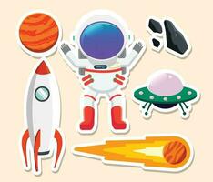 astronaut en ruimteschip sticker reeks vector