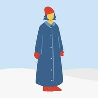 meisje staand in besneeuwd seizoen vector illustratie voor ontwerp decoraties. vakantie thema illustratie.