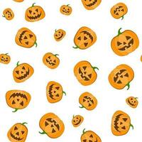 halloween pompoenen naadloos patroon. vlak oranje pompoenen met gesneden eng glimlachen gezichten. gelukkig halloween boe. vector illustratie geïsoleerd Aan wit en transparant achtergrond