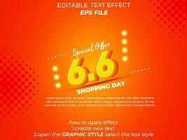6.6 boodschappen doen dag verjaardag tekst effect, 3d tekst, bewerkbare voor reclame Promotie vector