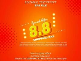 8.8 boodschappen doen dag verjaardag tekst effect, 3d tekst, bewerkbare voor reclame Promotie vector