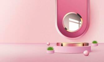 3d meetkundig roze en goud podium met kopiëren ruimte Oppervlakte, blanco ruimte voor Product Scherm, Product plaatsing, model. vector sjabloon