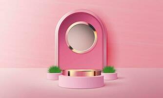 3d meetkundig roze en goud podium met kopiëren ruimte Oppervlakte, blanco ruimte voor Product Scherm, Product plaatsing, model. vector sjabloon