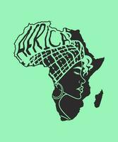 concept van Afrikaanse vrouw, gezicht profiel silhouet met tulband in de vorm van een kaart van Afrika vector