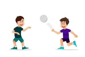 twee jongens spelen volleybal naar vullen hun vrij tijd vector
