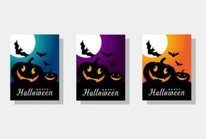 halloween groet set, bestaande van drie kleuren namelijk blauw, Purper, oranje, en zwart pompoen vector