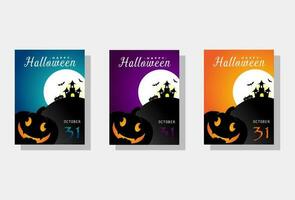 halloween groet set, bestaande van drie kleuren namelijk blauw, Purper, oranje, en zwart pompoen vector