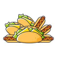 illustratie van snel voedsel hamburgers, taco's, hotdogs vector