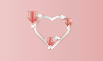 Valentijnsdag dag themed achtergrond ontwerp in een papier besnoeiing stijl, met elementen van harten, veren, heet lucht ballonnen, perfect voor liefde en Valentijn themed achtergronden vector