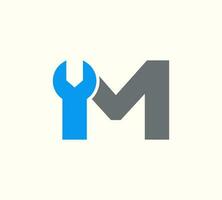 brief m moersleutel logo ontwerp. klusjesman reparatie onderhoud. m technologie bouw industrie illustratie vector