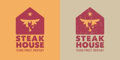 Steak-restaurant logo met koe hoofd en ster vector