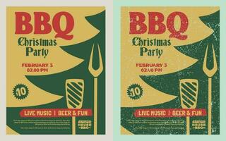 vector barbecue Kerstmis partij poster retro wijnoogst grunge hand- getrokken sjabloon