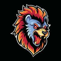 leeuw hoofd mascotte logo voor esport. leeuw t-shirt ontwerp. geïsoleerd Aan zwart achtergrond vector