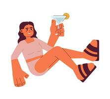 Arabisch vrouw met martini glas semi vlak kleurrijk vector karakter. nachtleven drinken. zomer gevoel. bewerkbare vol lichaam persoon Aan wit. gemakkelijk tekenfilm plek illustratie voor web grafisch ontwerp