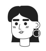 rood haren vrouw monochroom vlak lineair karakter hoofd. bewerkbare schets hand- getrokken menselijk gezicht icoon. vrouw ondernemer met gouden oorbel. 2d tekenfilm plek vector avatar illustratie voor animatie