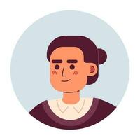 Aziatisch echt vrouw semi vlak vector karakter hoofd. volwassen dame met bun kapsel. bewerkbare tekenfilm avatar icoon. gezicht emotie. kleurrijk plek illustratie voor web grafisch ontwerp, animatie