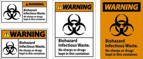 waarschuwing etiket biohazard besmettelijk afval, Nee scherpe punten of verdovende middelen gehouden in deze houder vector