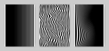 zwart en wit meetkundig posters met golvend lijnen, set. abstract muur kunst. vector