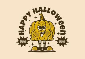 gelukkig halloween truc of traktatie, geel pompoen karakter met gelukkig gezicht vector