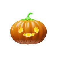 gelukkig halloween. vector oranje pompoen emotie met gezicht eng glimlach. realistisch 3d geven illustratie in klei, plastic stijl. herfst decor voor poster, banier, folder. spookachtig lantaarn naar oktober vakantie