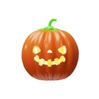 gelukkig halloween. vector oranje pompoen emotie met gezicht eng glimlach. realistisch 3d geven illustratie in klei, plastic stijl. herfst decor voor poster, banier, folder. spookachtig lantaarn naar oktober vakantie
