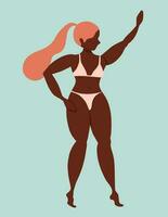 Dames in lingerie, zwempak. lichaam positief, liefde uw lichaam. verschillend etniciteit en huid kleuren Dames karakters. verscheidenheid van poses en gebaren. modieus vector illustratie voor web, app.