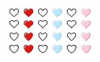 pictogrammen van harten. reeks van harten pictogrammen in pixel stijl. vector schaalbaar grafiek