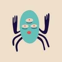 grappig bizar spin met drie ogen. illustratie in een modern kinderachtig hand getekend stijl vector