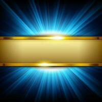 metalen goud banier met tekst ruimte Aan blauw licht verlicht, vector illustratie