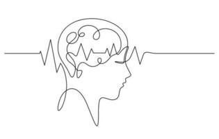 hersenen golven pulse in menselijk hoofd scannen doorlopend lijn tekening vector