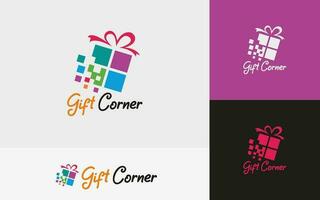 geschenk logo ontwerp concept voor geschenk hoek, geschenk vector symbool